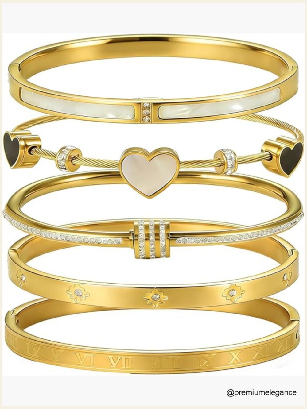 18K Gold Plated Bracelet Set Stackable Bangle Cuff Heart Bracelets Women